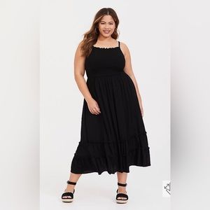 Torrid Black Challis Smocked Midi Dress, size 2 (2X)